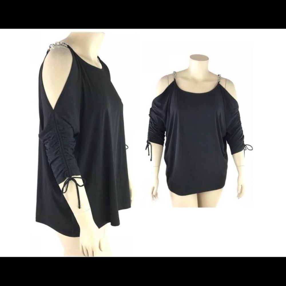 MICHAEL KORS chain link cold shoulder blouse